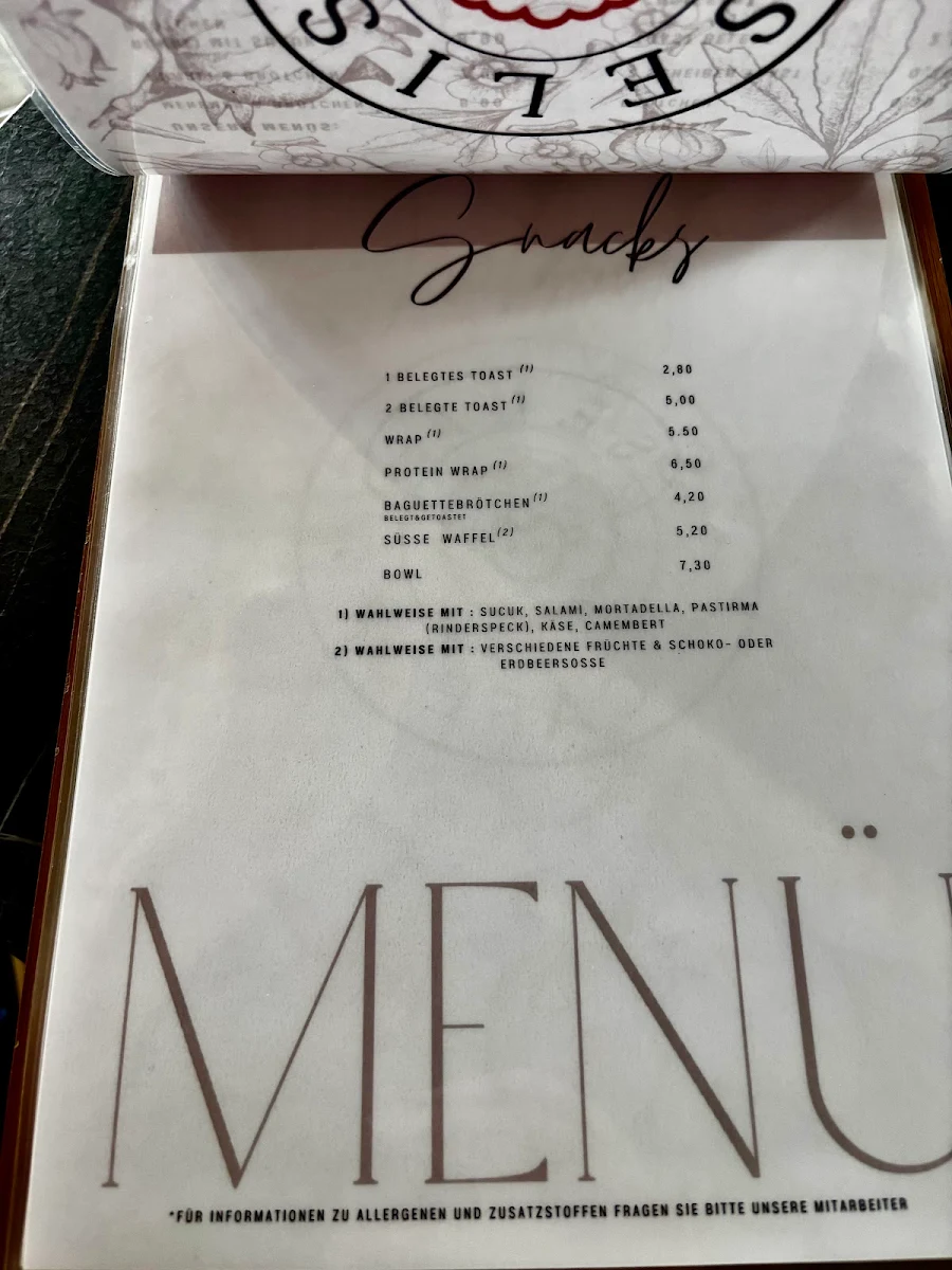 Speisekarte, Café Selis