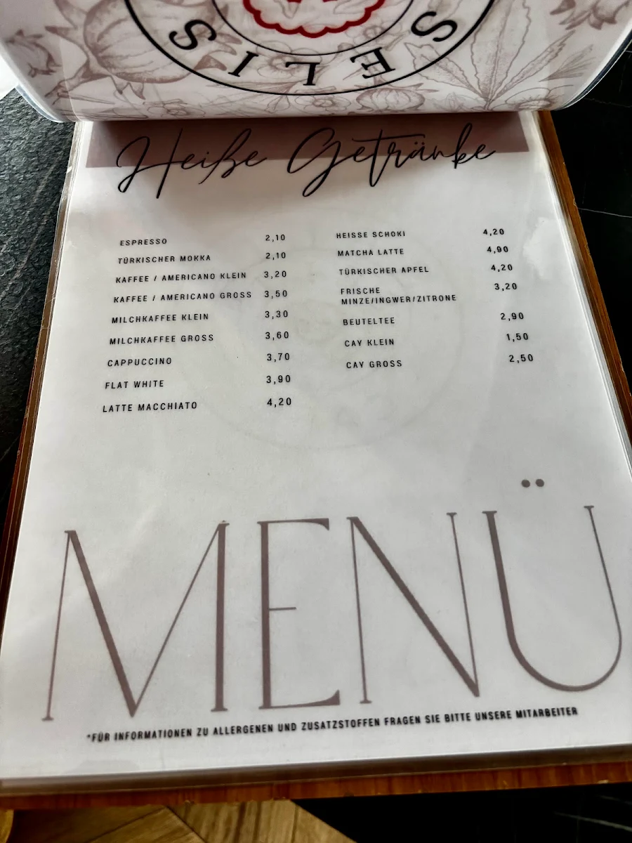 Speisekarte, Café Selis