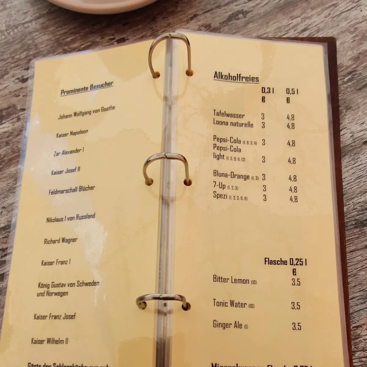Speisekarte, Schloss Biebrich Restaurant und Eventlocation