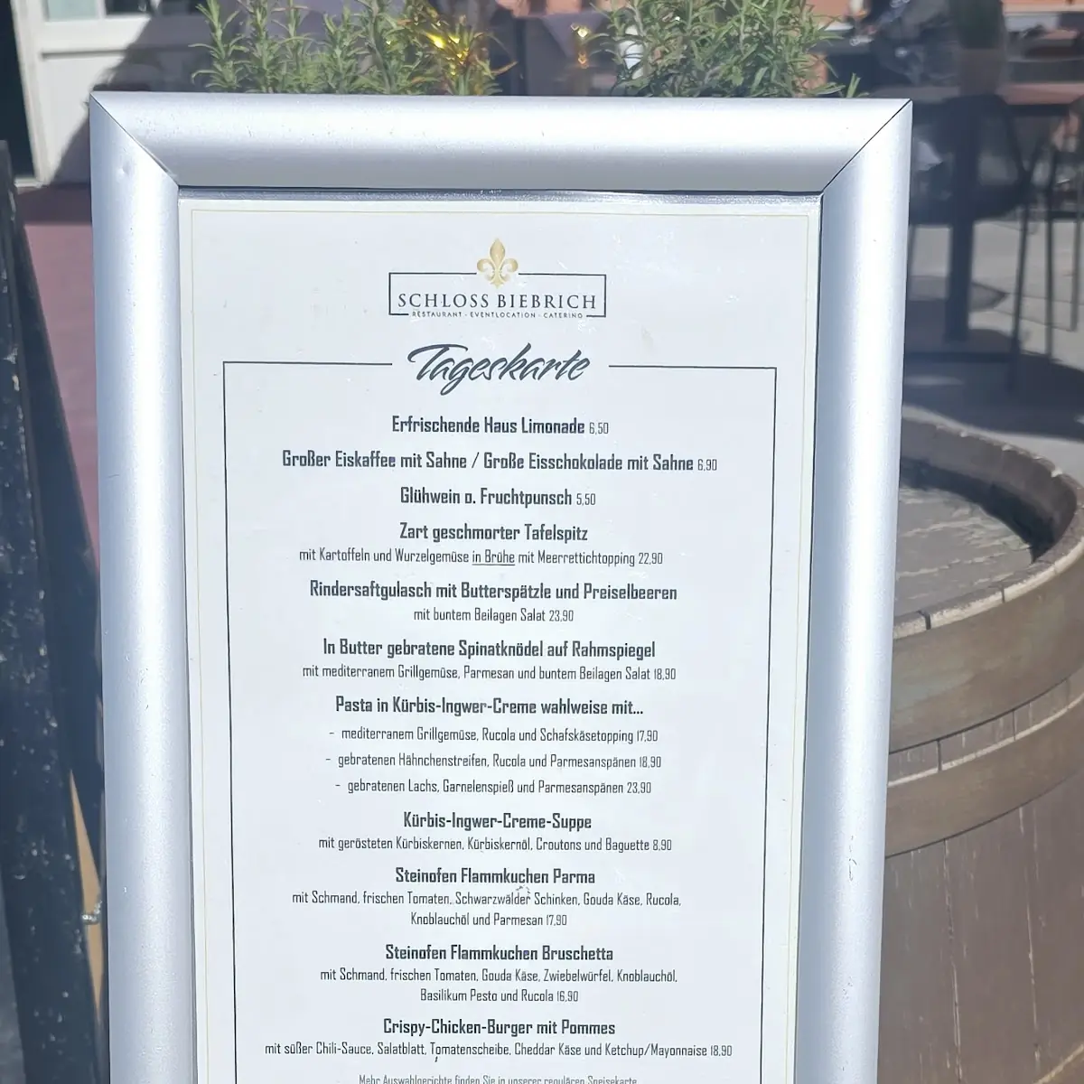 Speisekarte, Schloss Biebrich Restaurant und Eventlocation