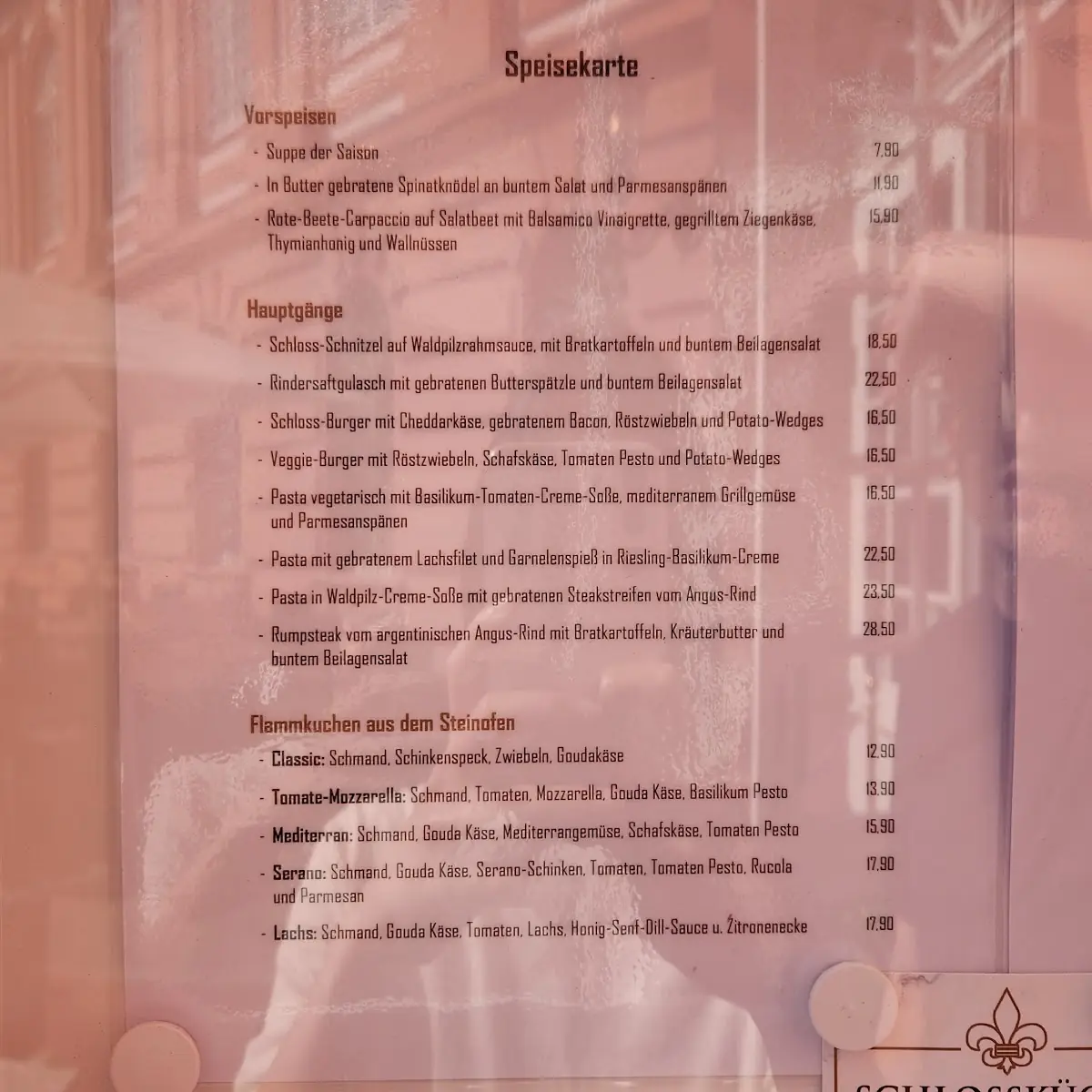 Speisekarte, Schloss Biebrich Restaurant und Eventlocation