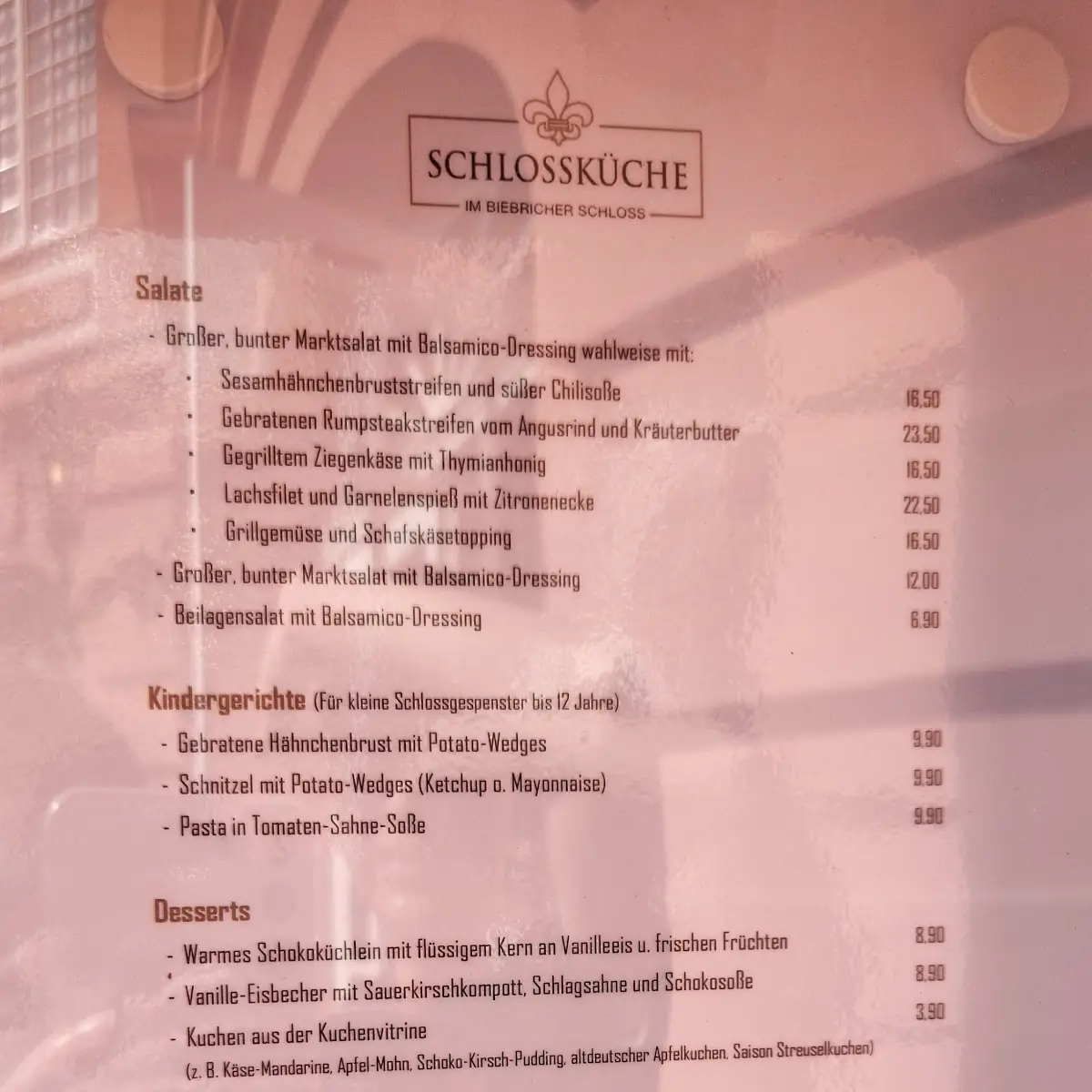 Speisekarte, Schloss Biebrich Restaurant und Eventlocation