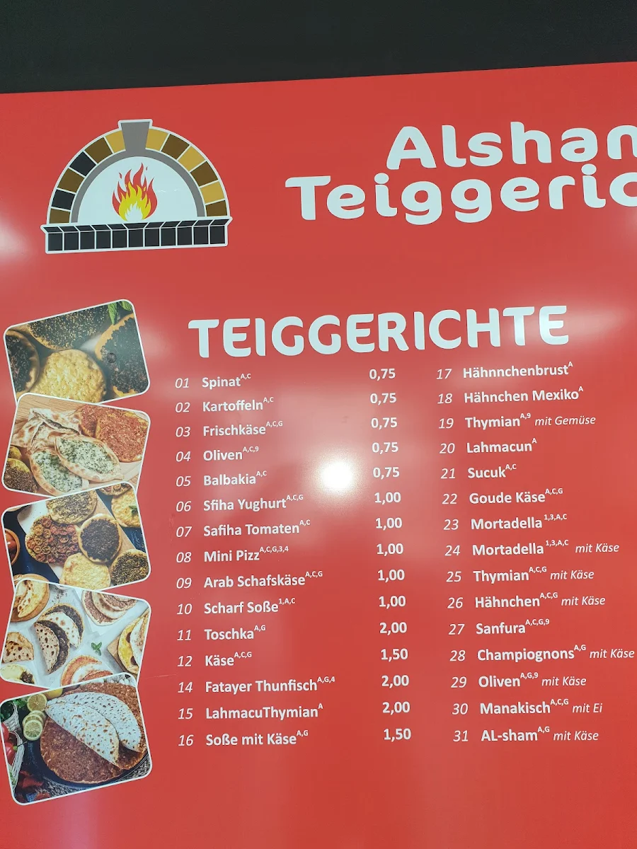 Speisekarte, Alsham Teiggrichte
