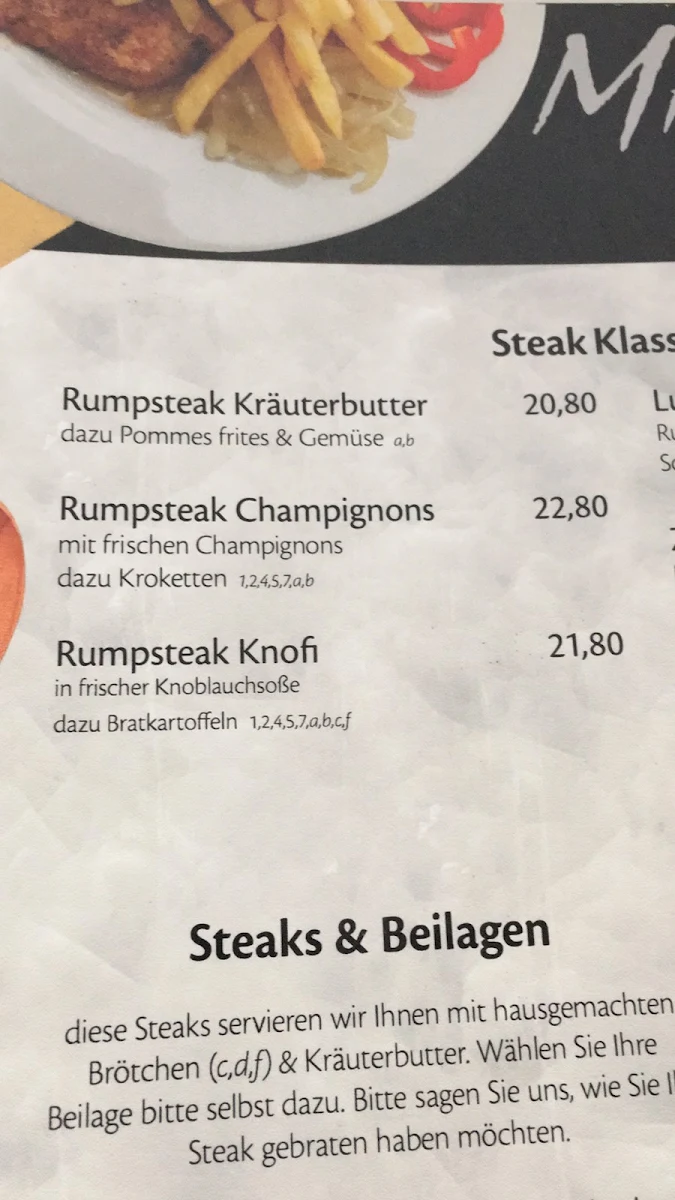 Speisekarte, Mikos Restaurant