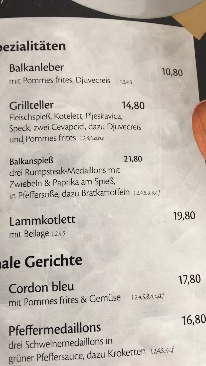 Speisekarte, Mikos Restaurant