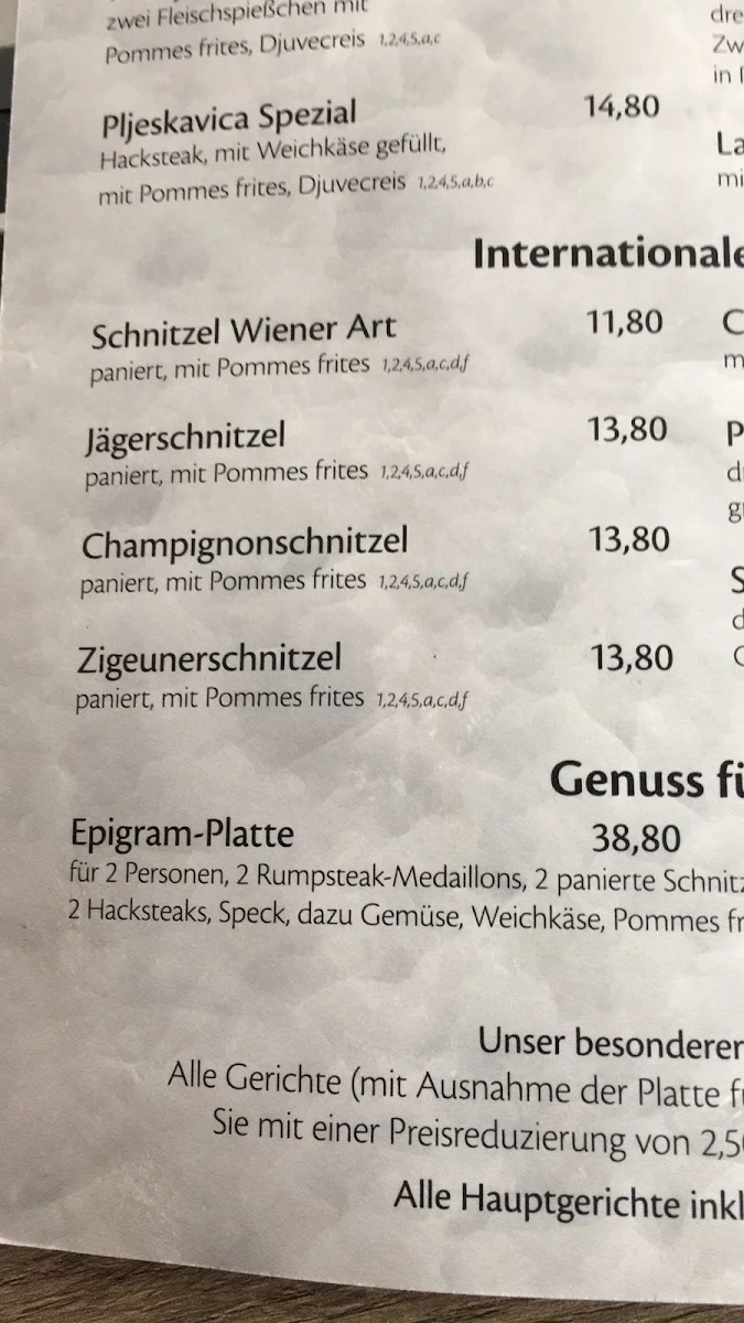 Speisekarte, Mikos Restaurant