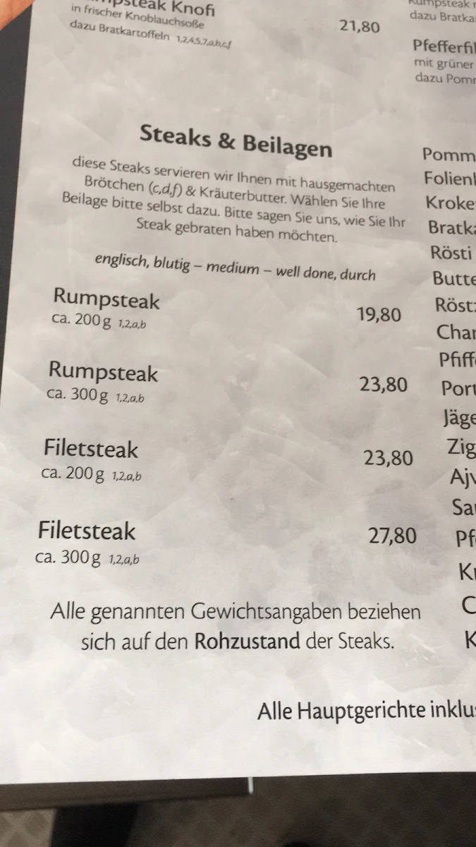 Speisekarte, Mikos Restaurant