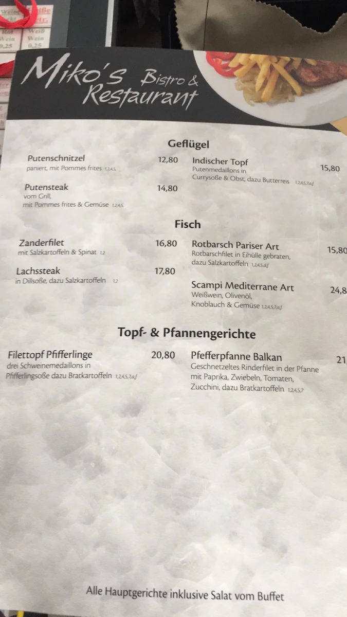 Speisekarte, Mikos Restaurant
