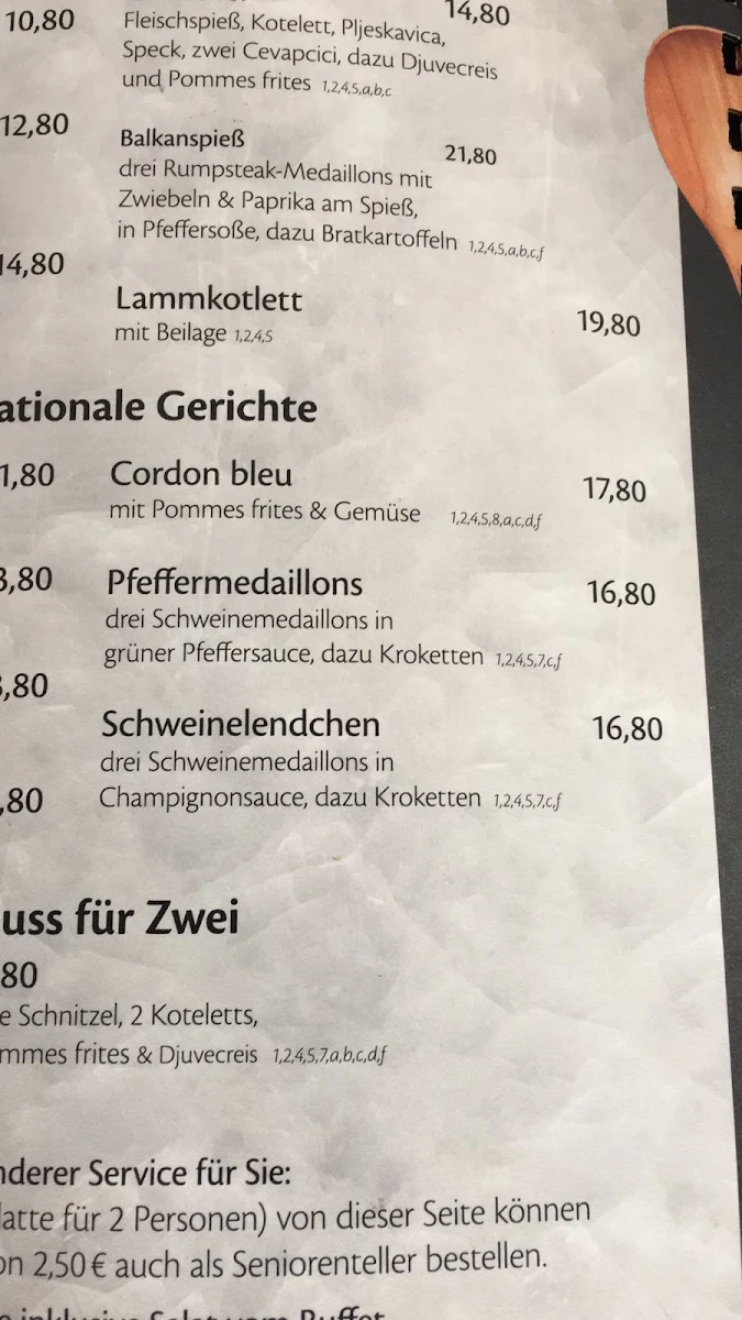 Speisekarte, Mikos Restaurant