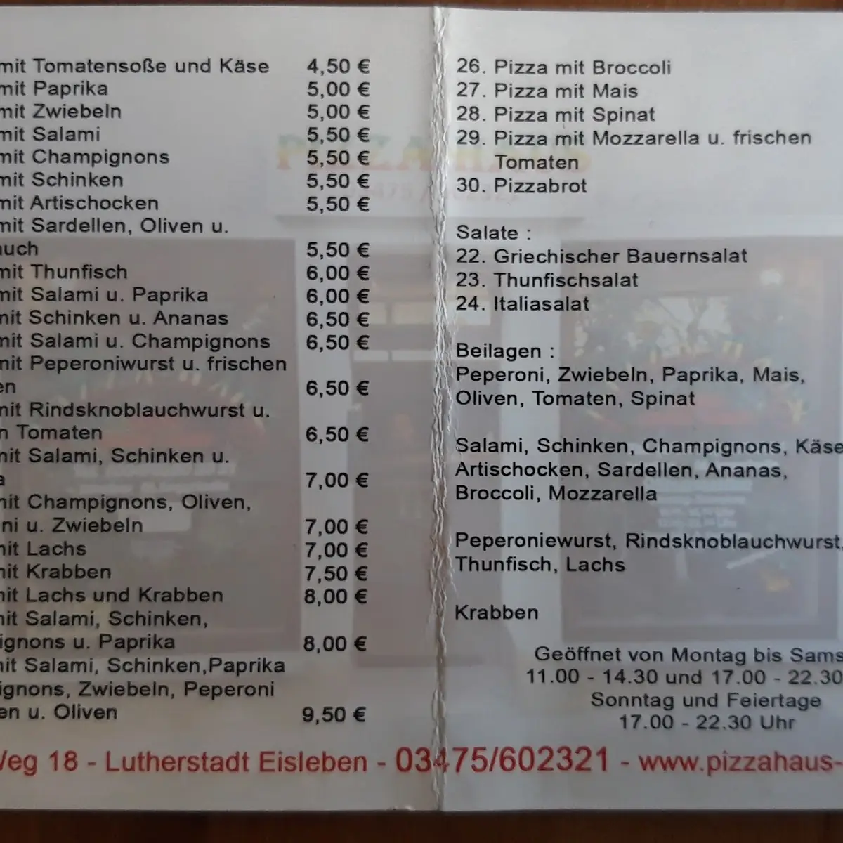 Speisekarte, Pizza Haus