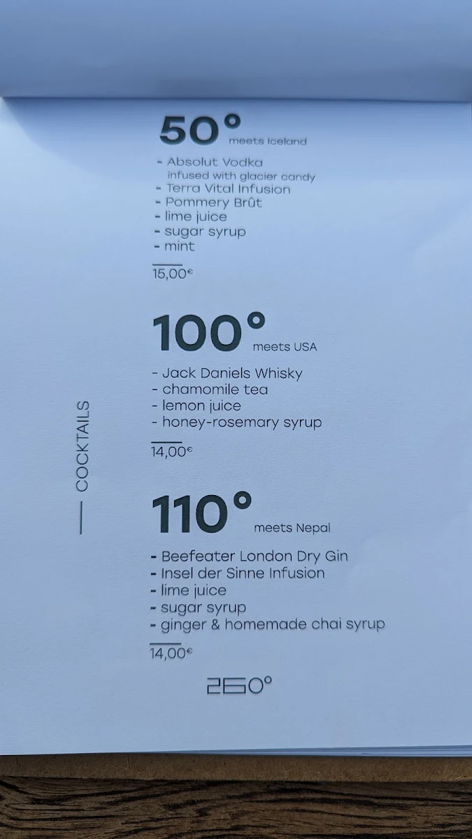 Speisekarte, Bar 260°
