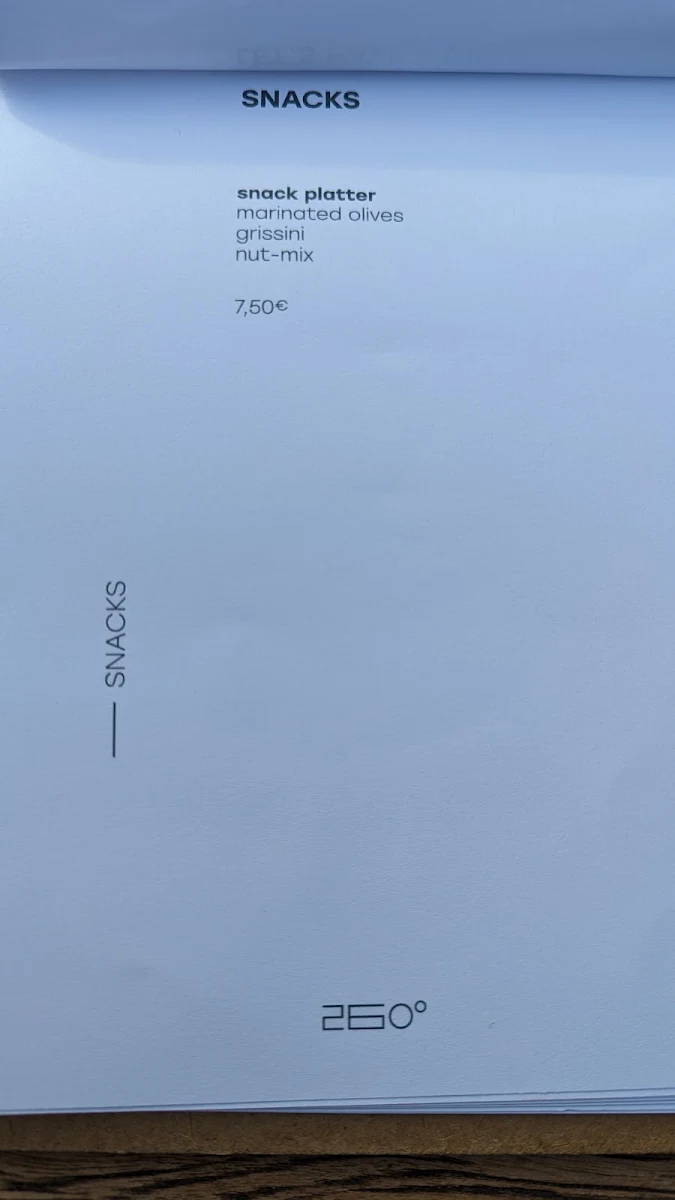 Speisekarte, Bar 260°