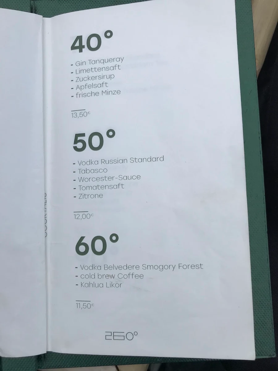 Speisekarte, Bar 260°
