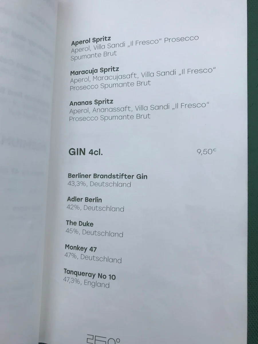 Speisekarte, Bar 260°
