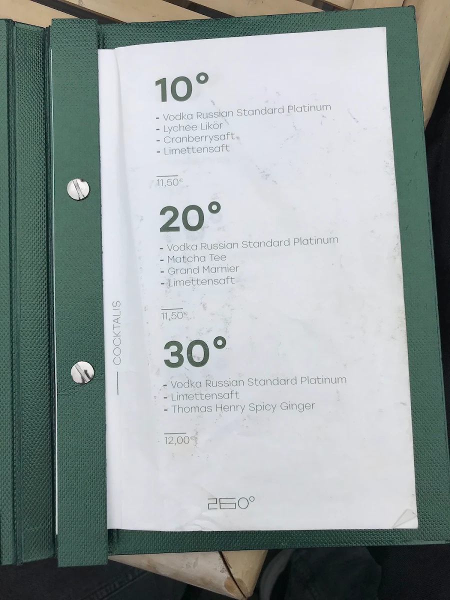Speisekarte, Bar 260°