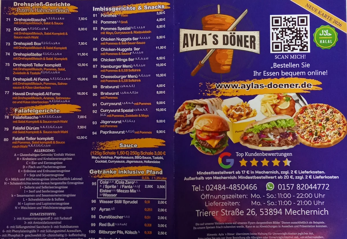 Speisekarte, Aylas Döner Mechernich