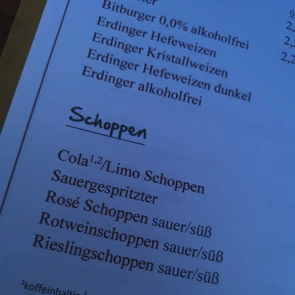 Speisekarte, Speisegaststätte Zum Steinbock