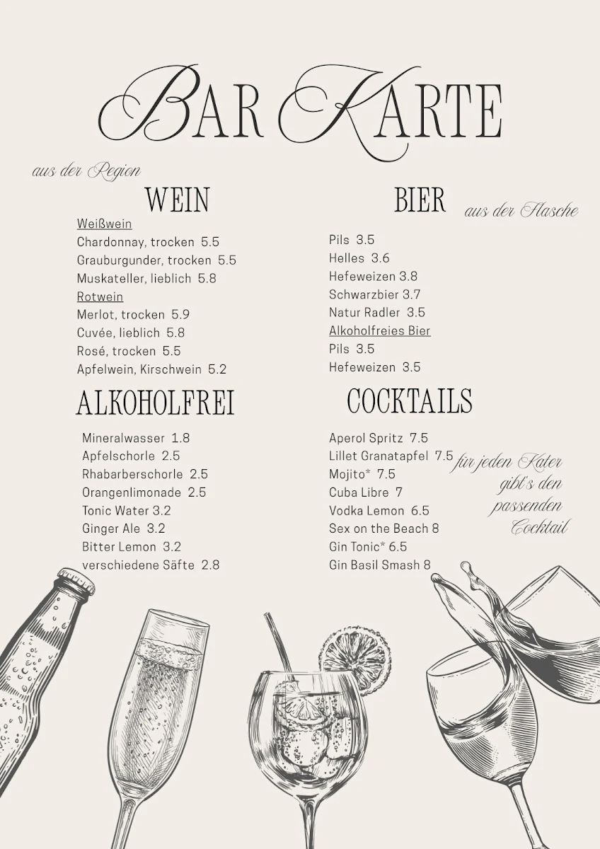 Speisekarte, Hof Café unter den Linden