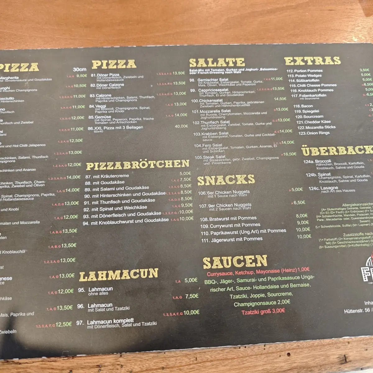 Speisekarte, FERO Restaurant & Grill