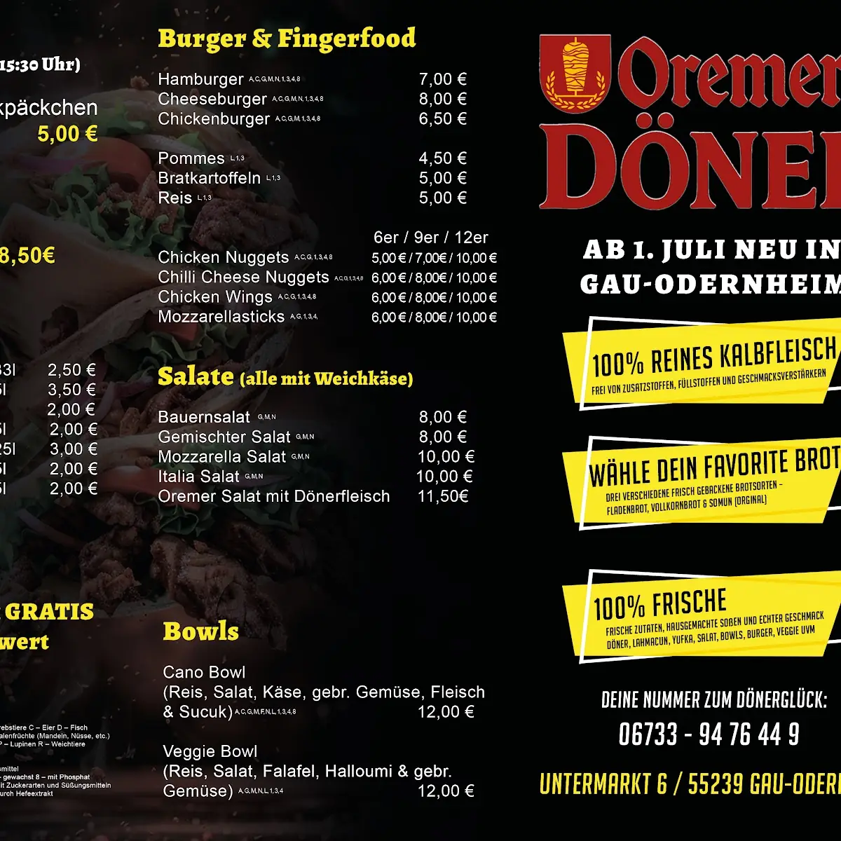 Speisekarte, Oremer Döner