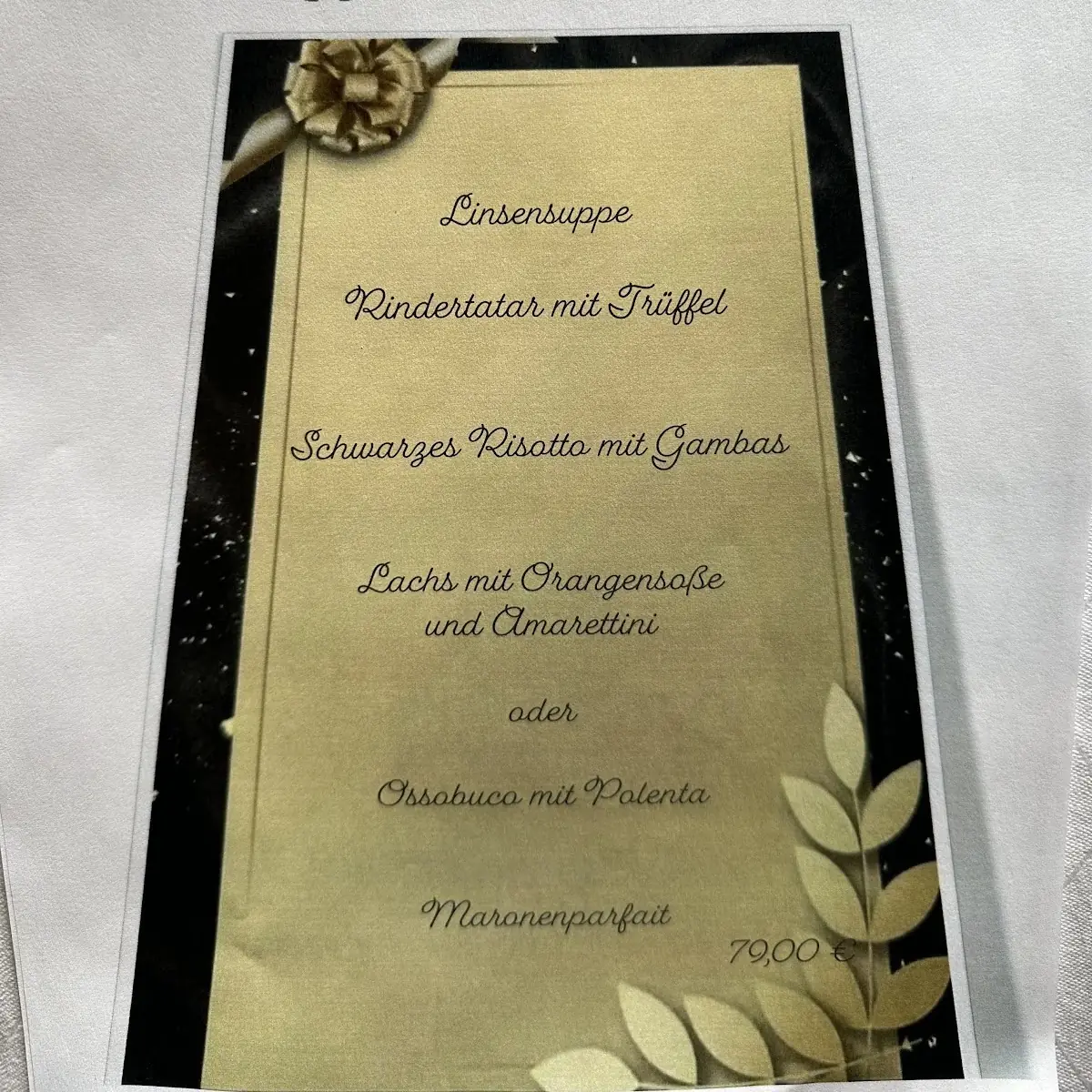 Speisekarte, De Vivo's Ristorante