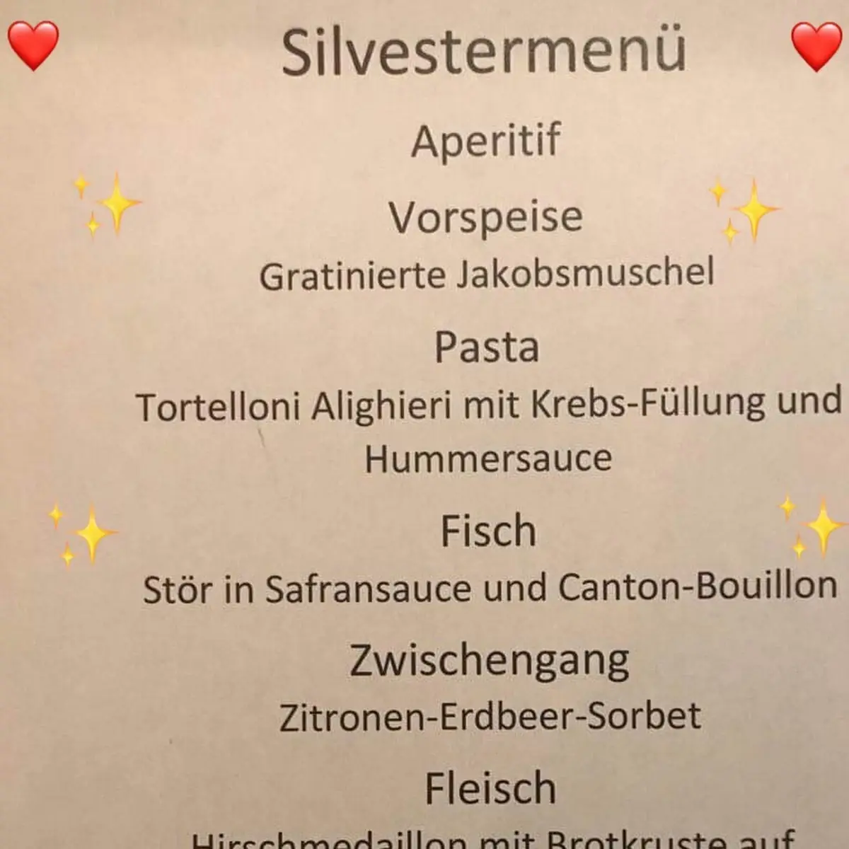 Speisekarte, De Vivo's Ristorante