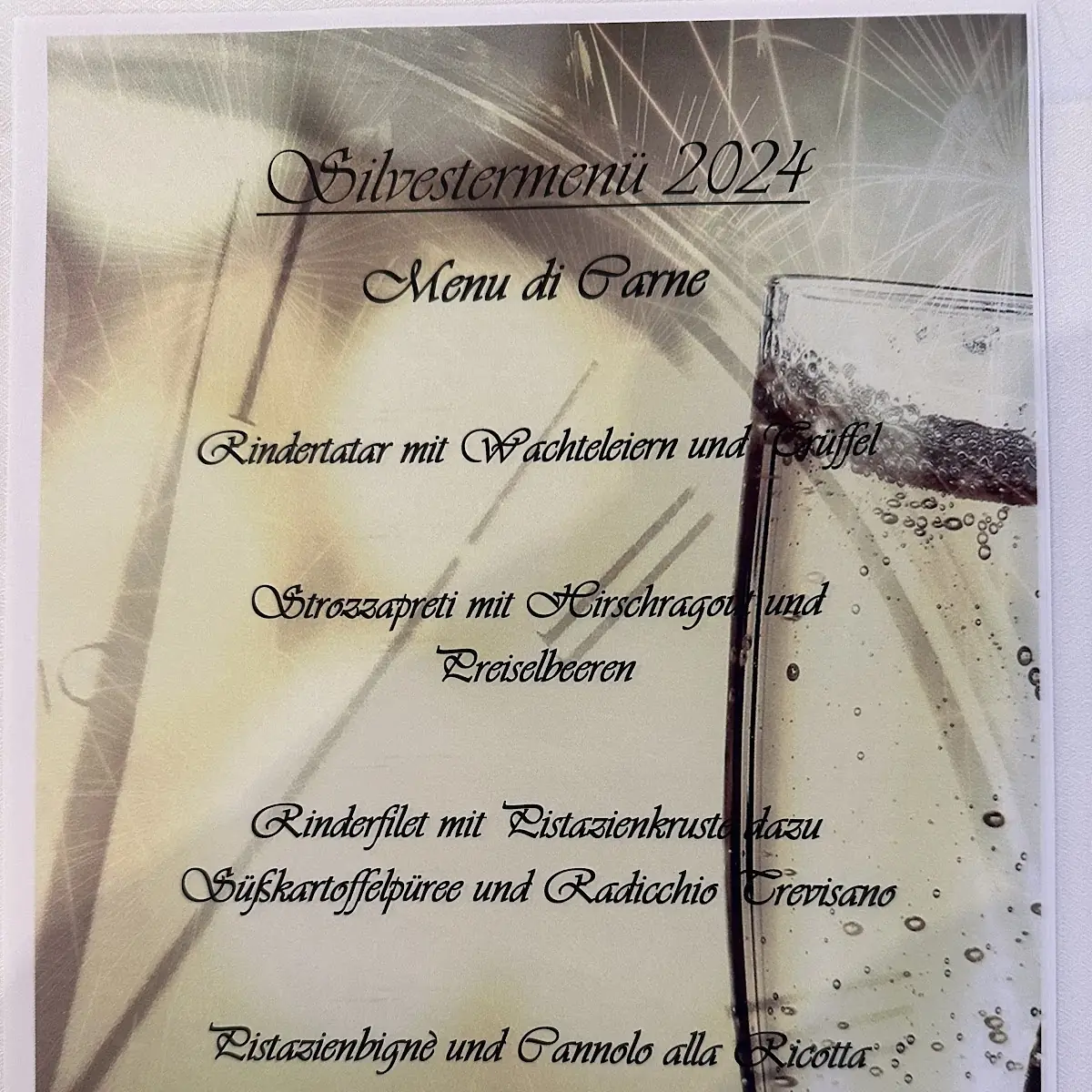 Speisekarte, De Vivo's Ristorante
