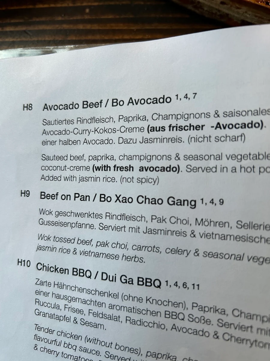Speisekarte, Vietnamesisches Restaurant Anjoy