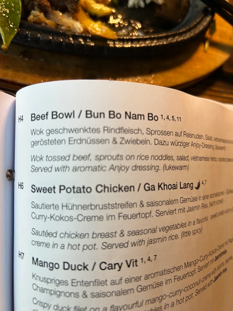 Speisekarte, Vietnamesisches Restaurant Anjoy