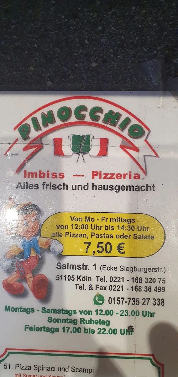 Speisekarte, Pinocchio Imbiss Pizzeria