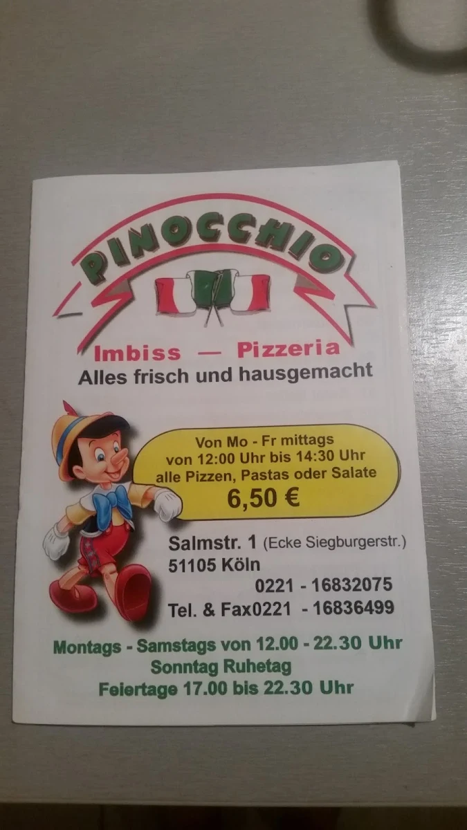Speisekarte, Pinocchio Imbiss Pizzeria