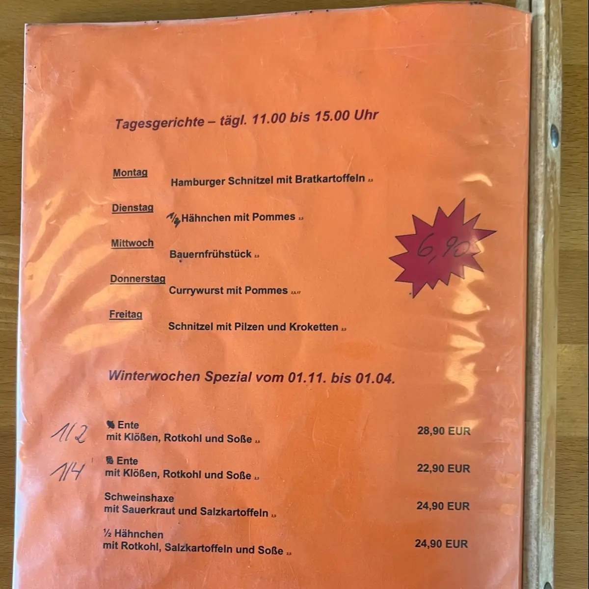 Speisekarte, Hähnchen Eck