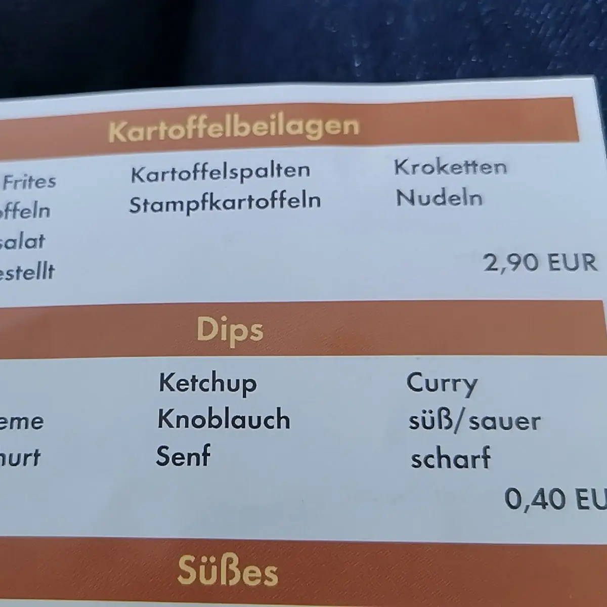 Speisekarte, Hähnchen Eck