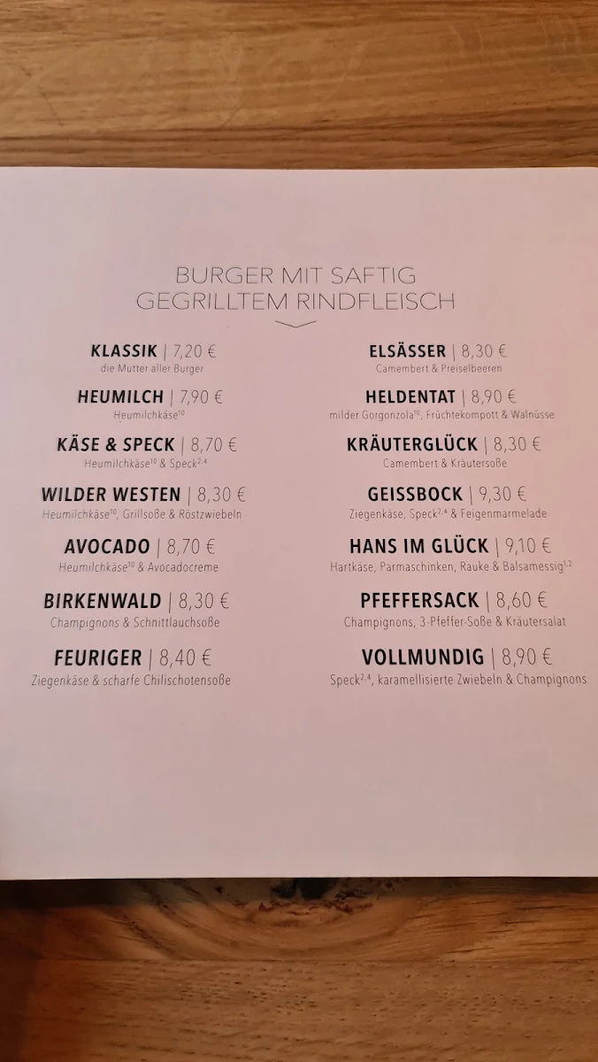 Speisekarte, HANS IM GLÜCK - STRAUBING Theresienplatz