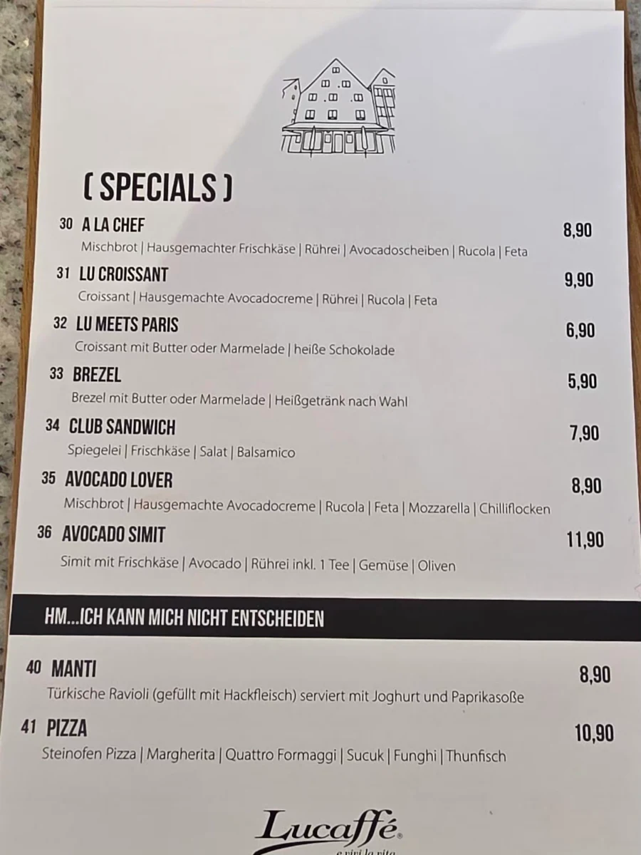 Speisekarte, Lucaffe