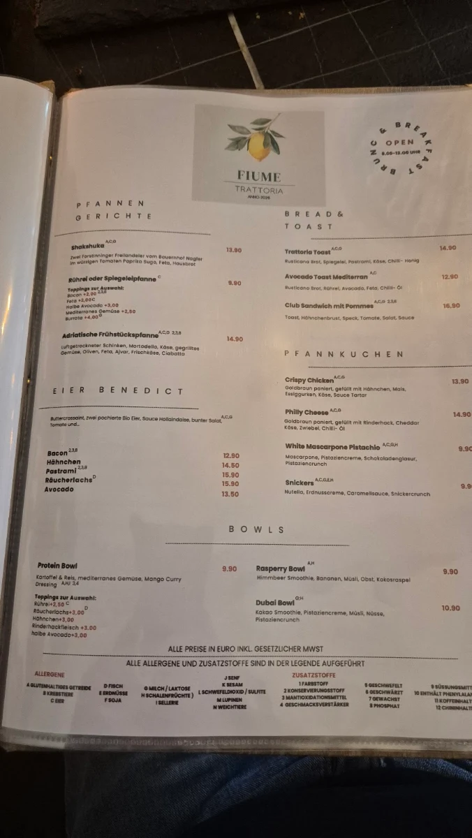 Speisekarte, Fiume Trattoria