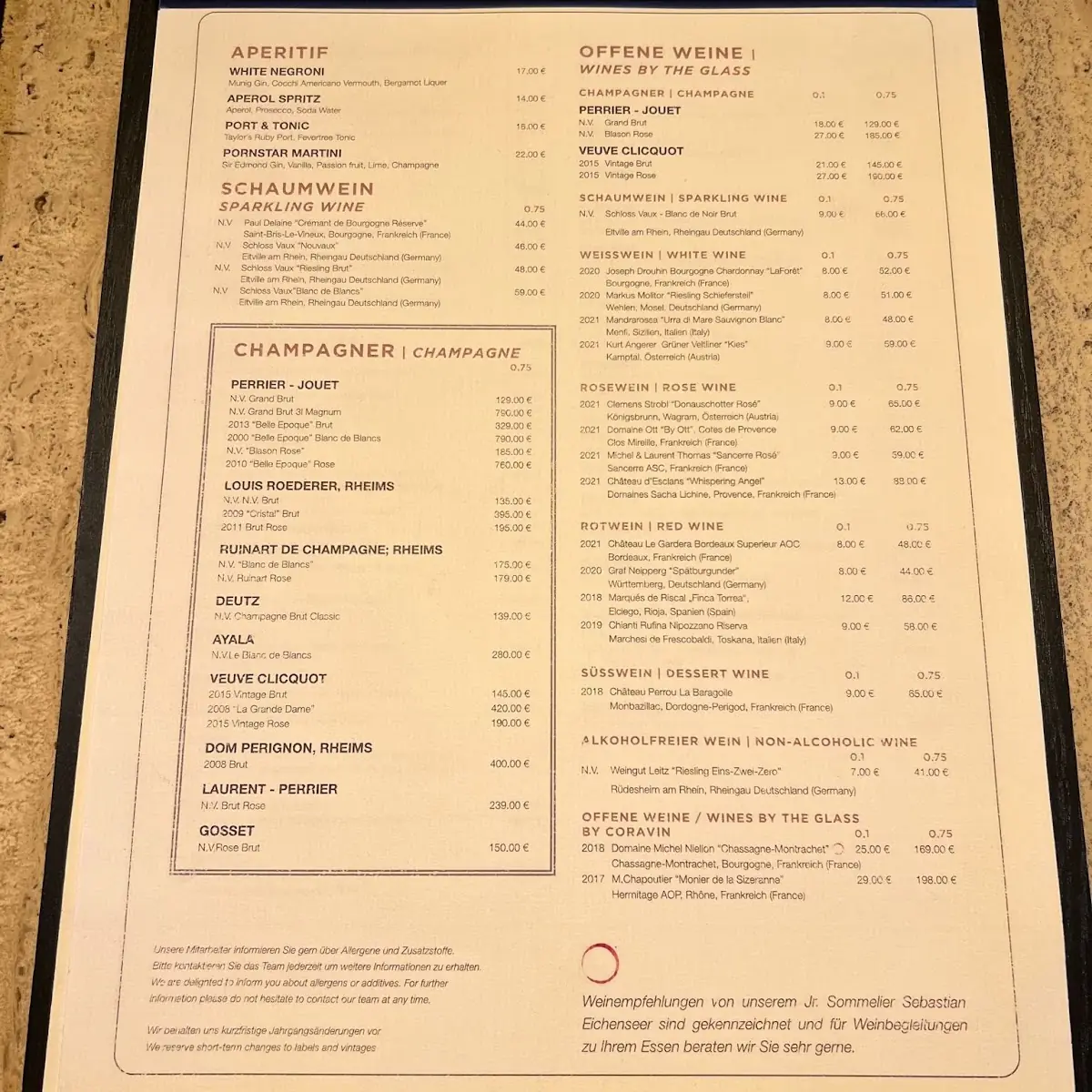 Speisekarte, Délice La Brasserie