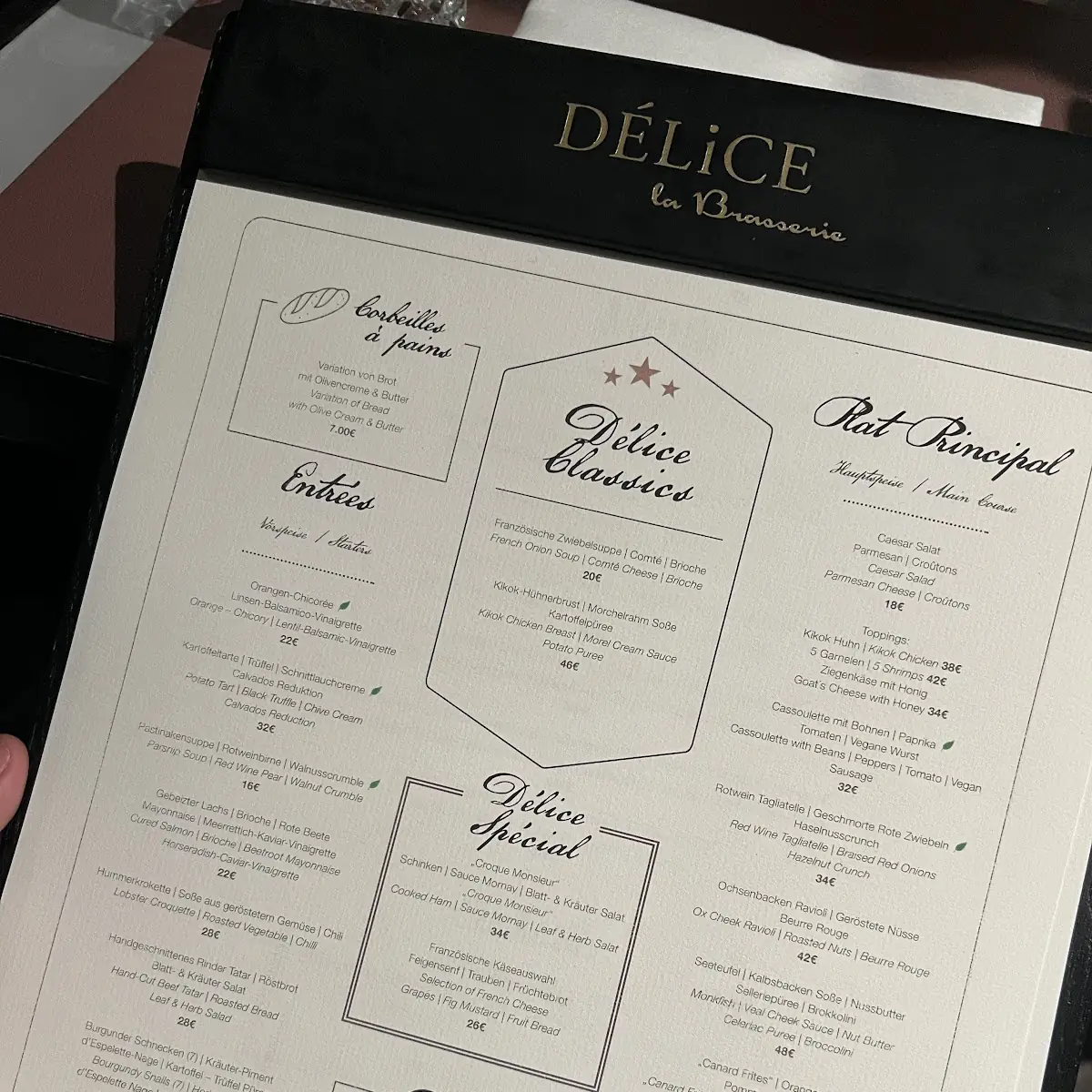 Speisekarte, Délice La Brasserie