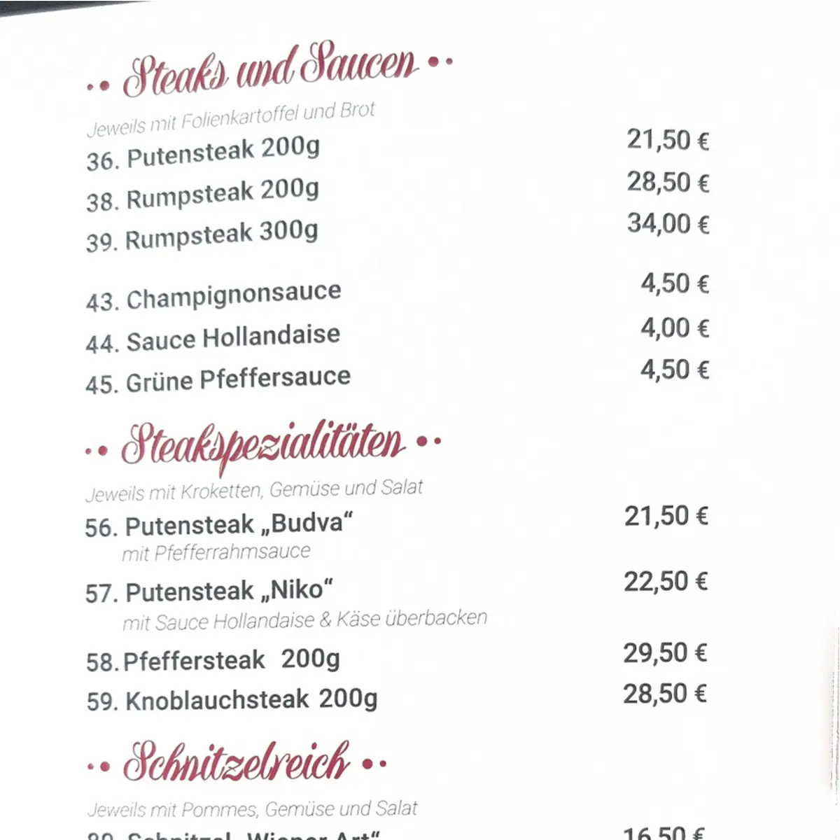 Speisekarte, Jugoslavija