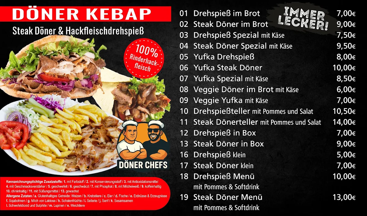 Speisekarte, Döner Chefs