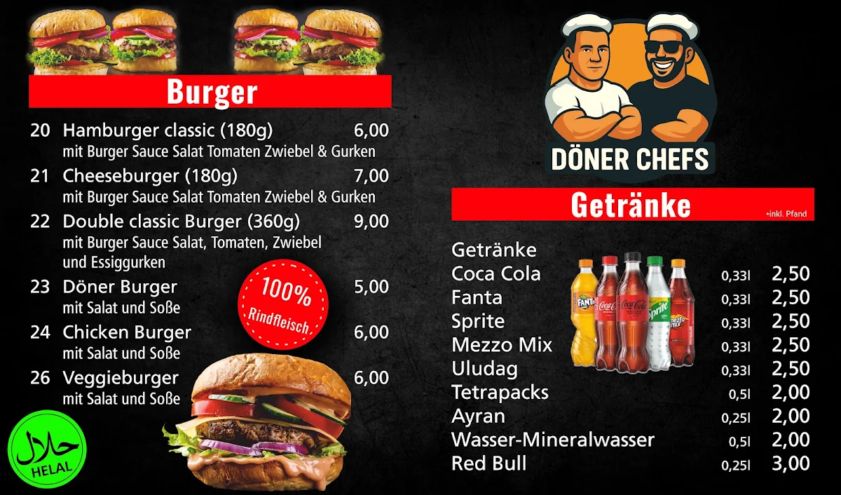 Speisekarte, Döner Chefs