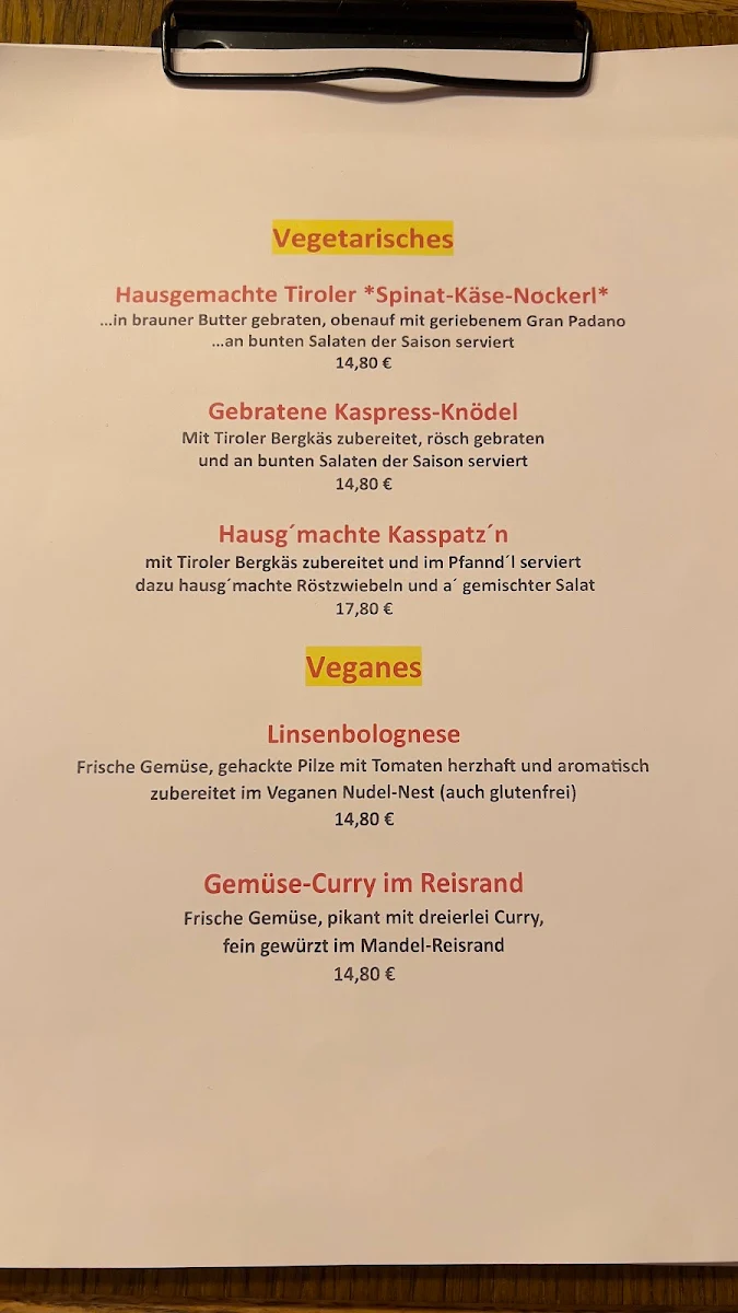 Speisekarte, Sportgaststätte Föhrenheide