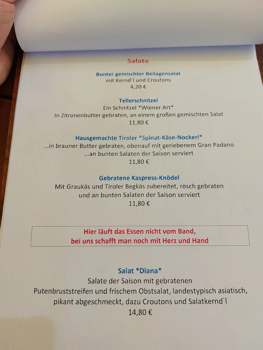 Speisekarte, Sportgaststätte Föhrenheide