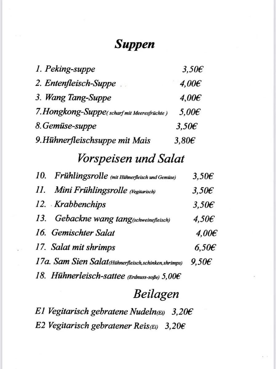 Speisekarte, Asien-Perle