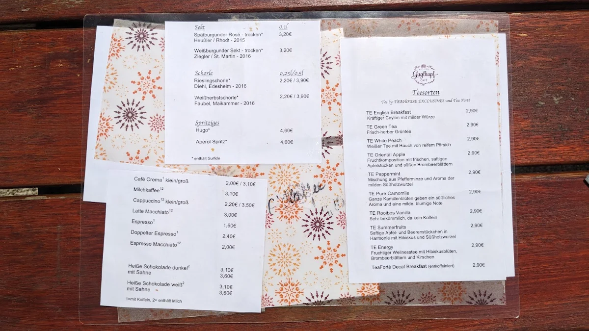 Speisekarte, Guglhupf-Café