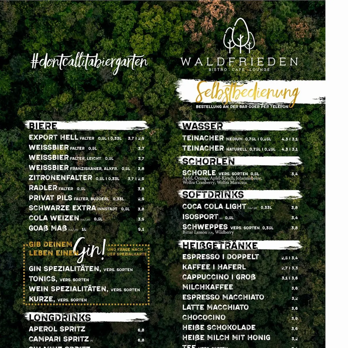 Speisekarte, Bistro Waldfrieden