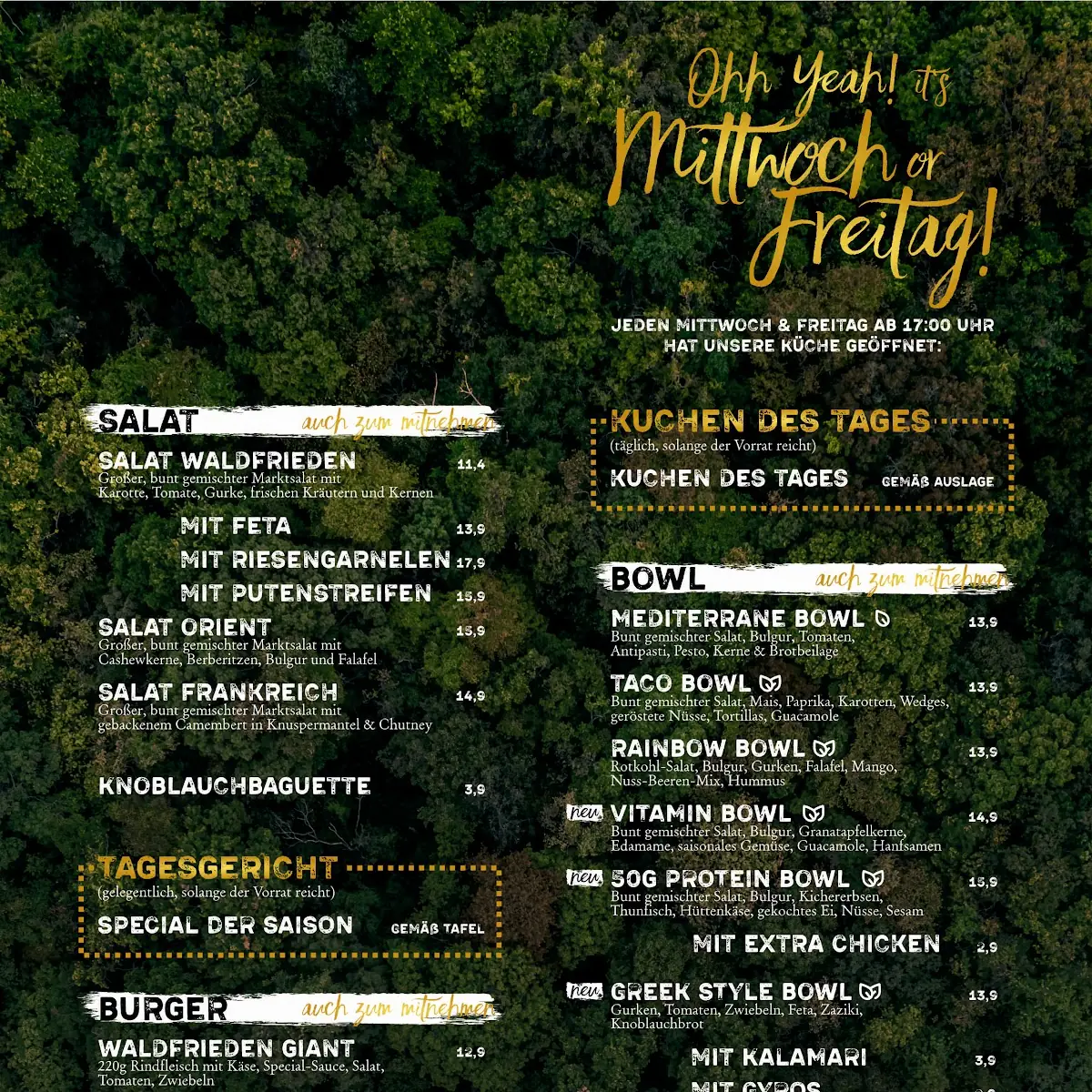 Speisekarte, Bistro Waldfrieden
