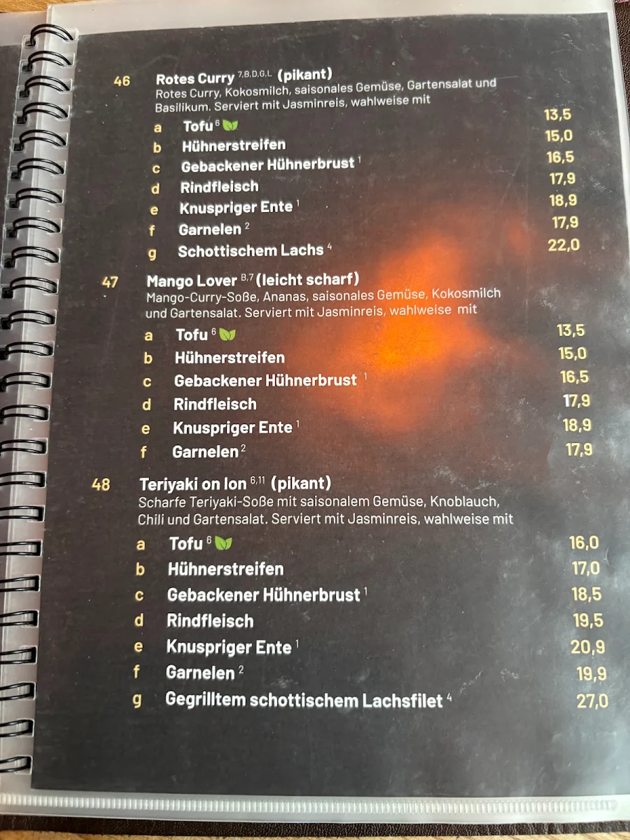 Speisekarte, NAMI Asia Cuisine