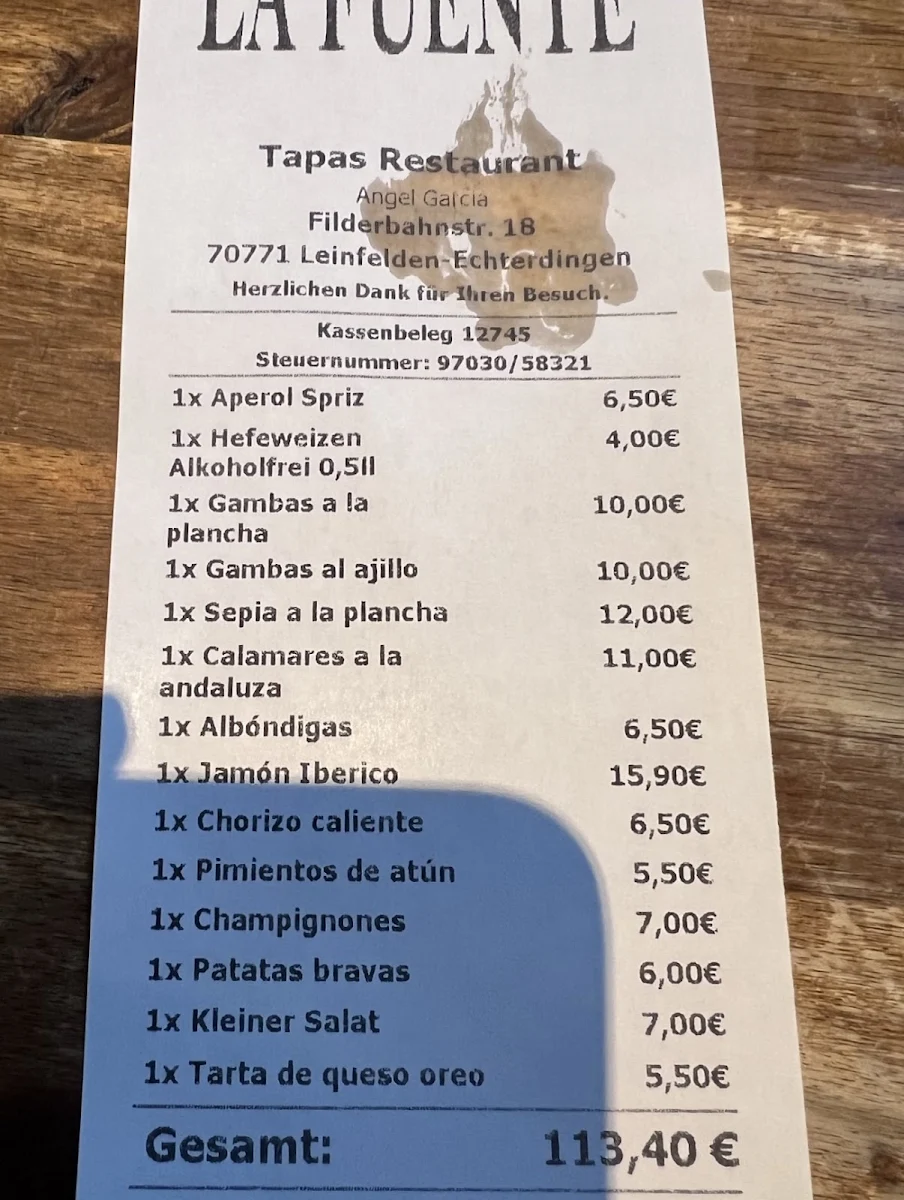 Speisekarte, La Fuente