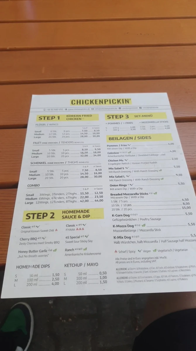 Speisekarte, CHICKENPICKIN'